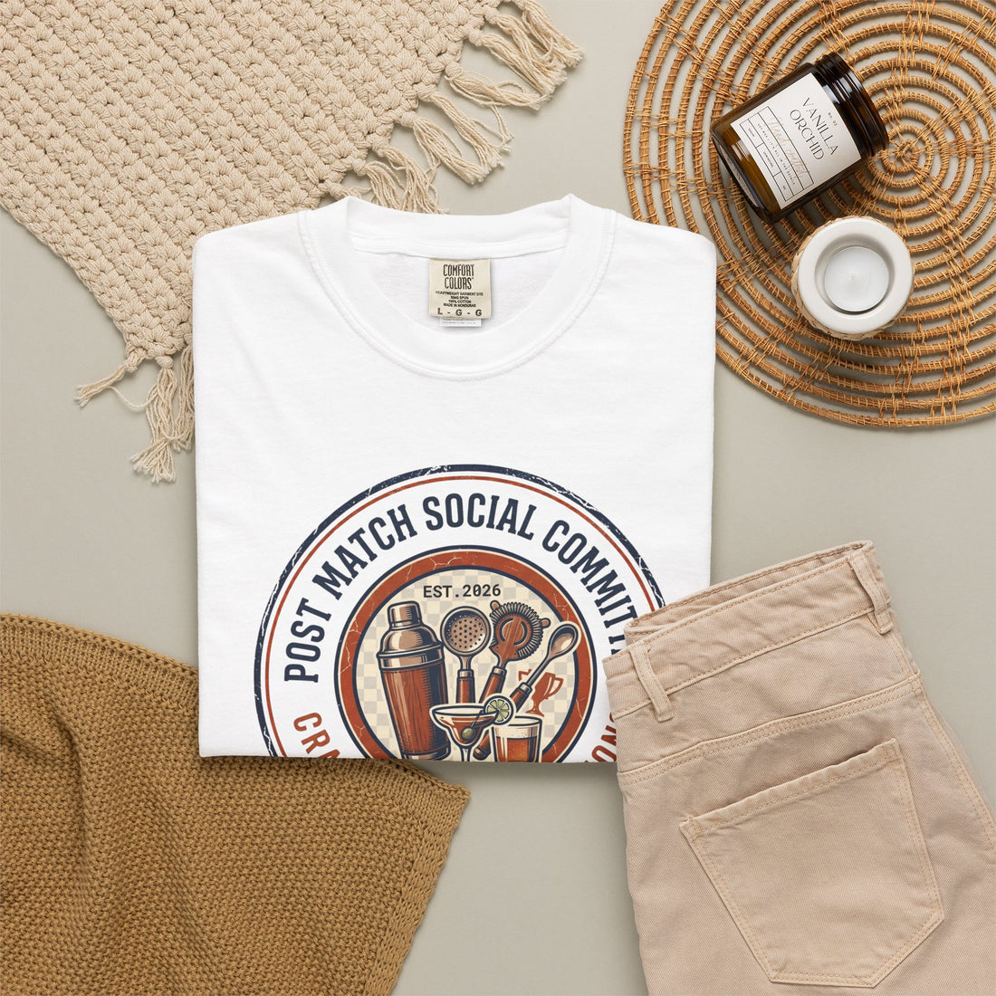 Post Match Social Committee – Comfort Colors Graphic Tee & Matching Dad Cap with Est. Group Year Personalization