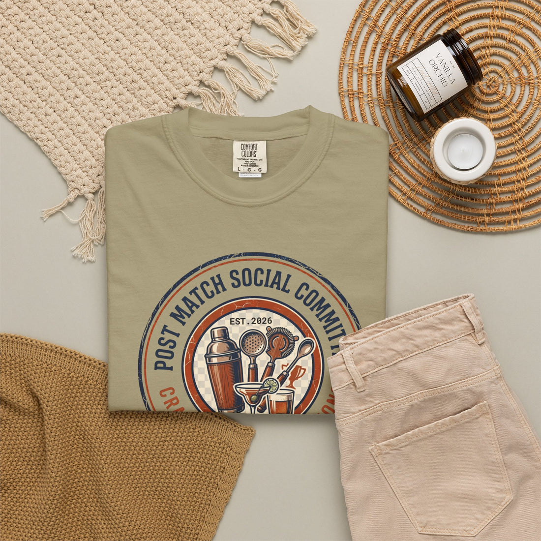 Post Match Social Committee – Comfort Colors Graphic Tee & Matching Dad Cap with Est. Group Year Personalization