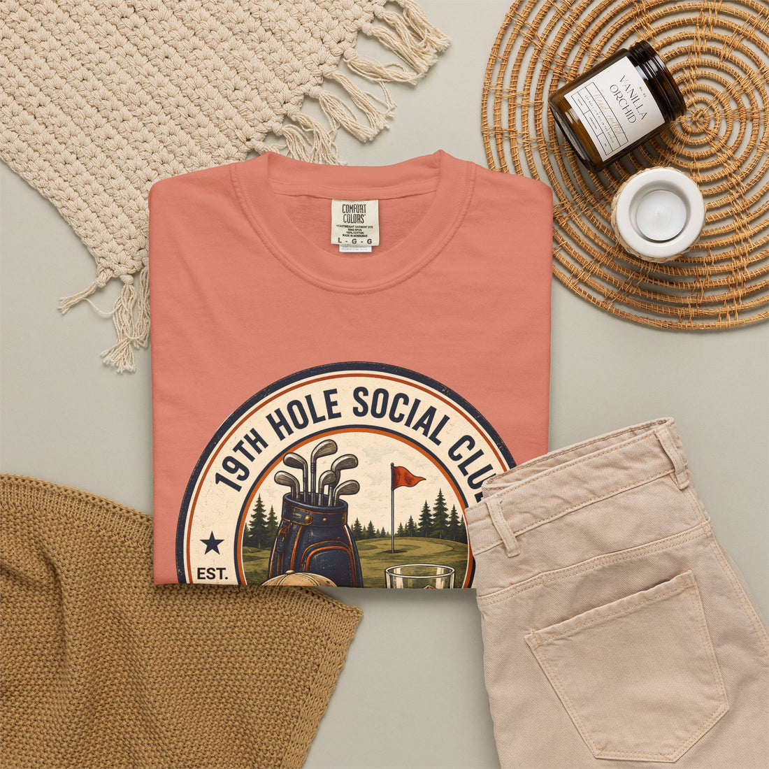 19th Hole Social Club Golf Shirt | Matching Golf Hat | Comfort Colors 1717 Tee | Golf Trip Gift | Golf League Apparel | Swing Sip Repeat