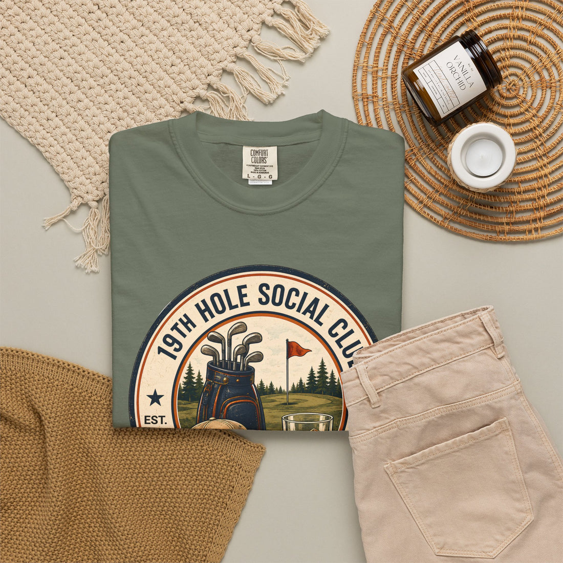 19th Hole Social Club Golf Shirt | Matching Golf Hat | Comfort Colors 1717 Tee | Golf Trip Gift | Golf League Apparel | Swing Sip Repeat