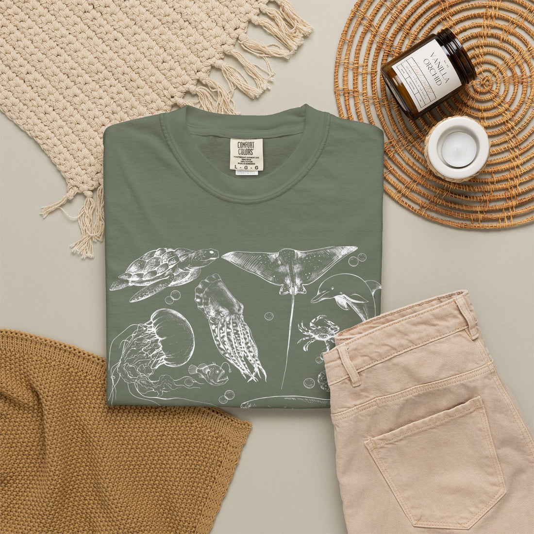 Vintage Ocean Life T-Shirt | Marine Biology Graphic Tee | Coastal Beach Nature Shirt | Whale & Sea Turtle Gift