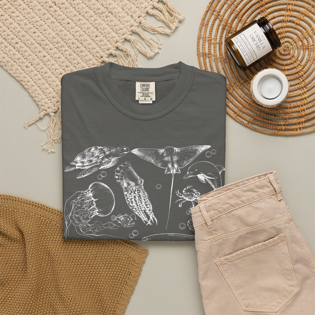 Vintage Ocean Life T-Shirt | Marine Biology Graphic Tee | Coastal Beach Nature Shirt | Whale & Sea Turtle Gift