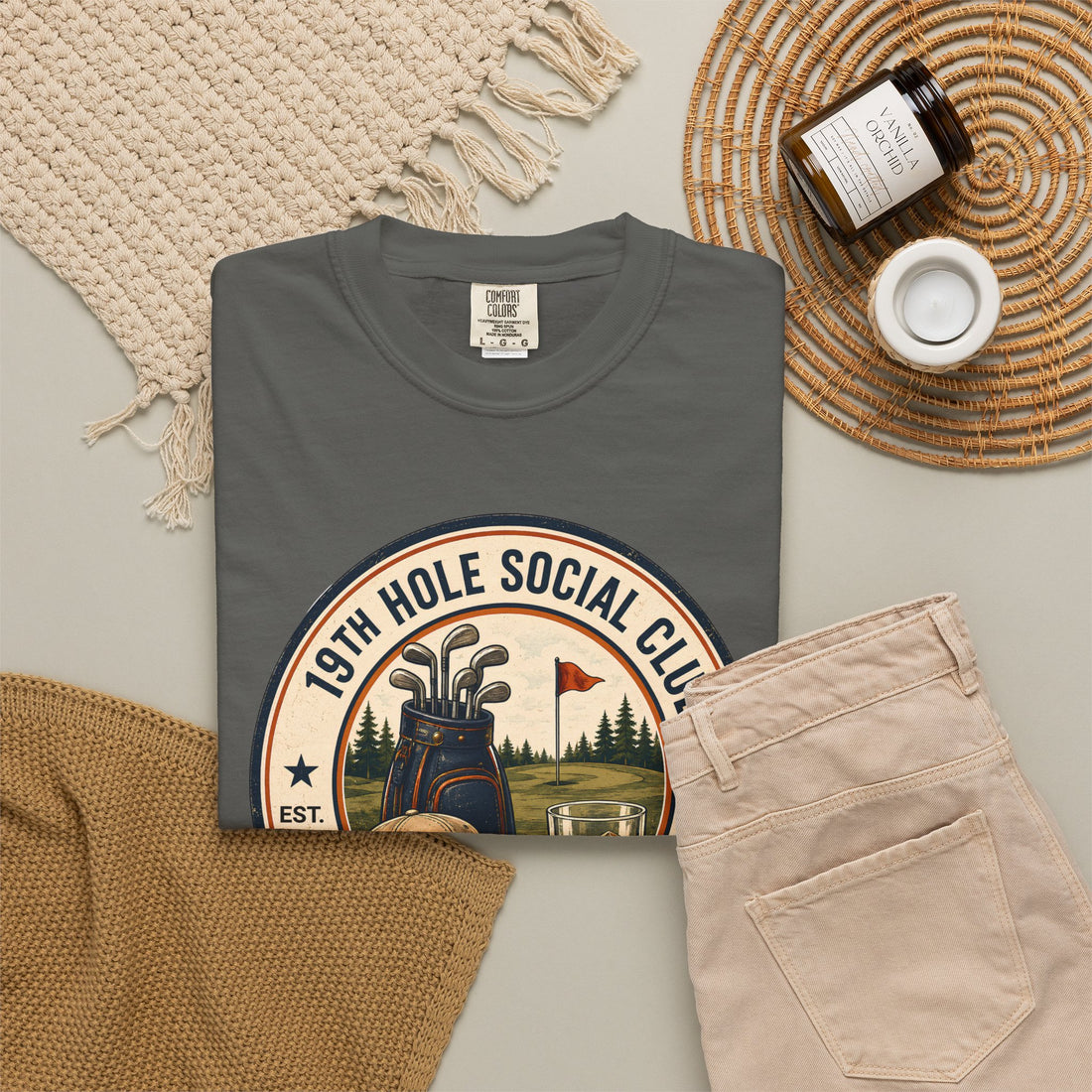 19th Hole Social Club Golf Shirt | Matching Golf Hat | Comfort Colors 1717 Tee | Golf Trip Gift | Golf League Apparel | Swing Sip Repeat