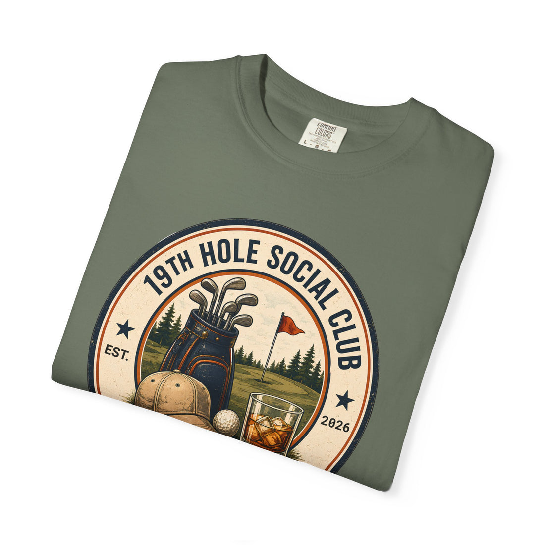 19th Hole Social Club Golf Shirt | Matching Golf Hat | Comfort Colors 1717 Tee | Golf Trip Gift | Golf League Apparel | Swing Sip Repeat