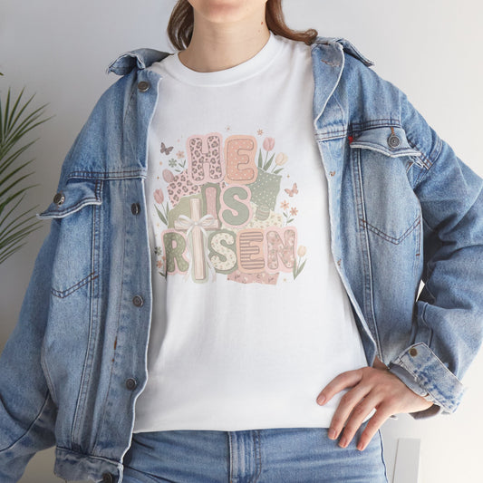 Christian Easter Shirt, He Is Risen Tee, Religious Spring Outfit, Faith-Based Gift, Easter Graphic T-Shirt, Inspirational Apparel