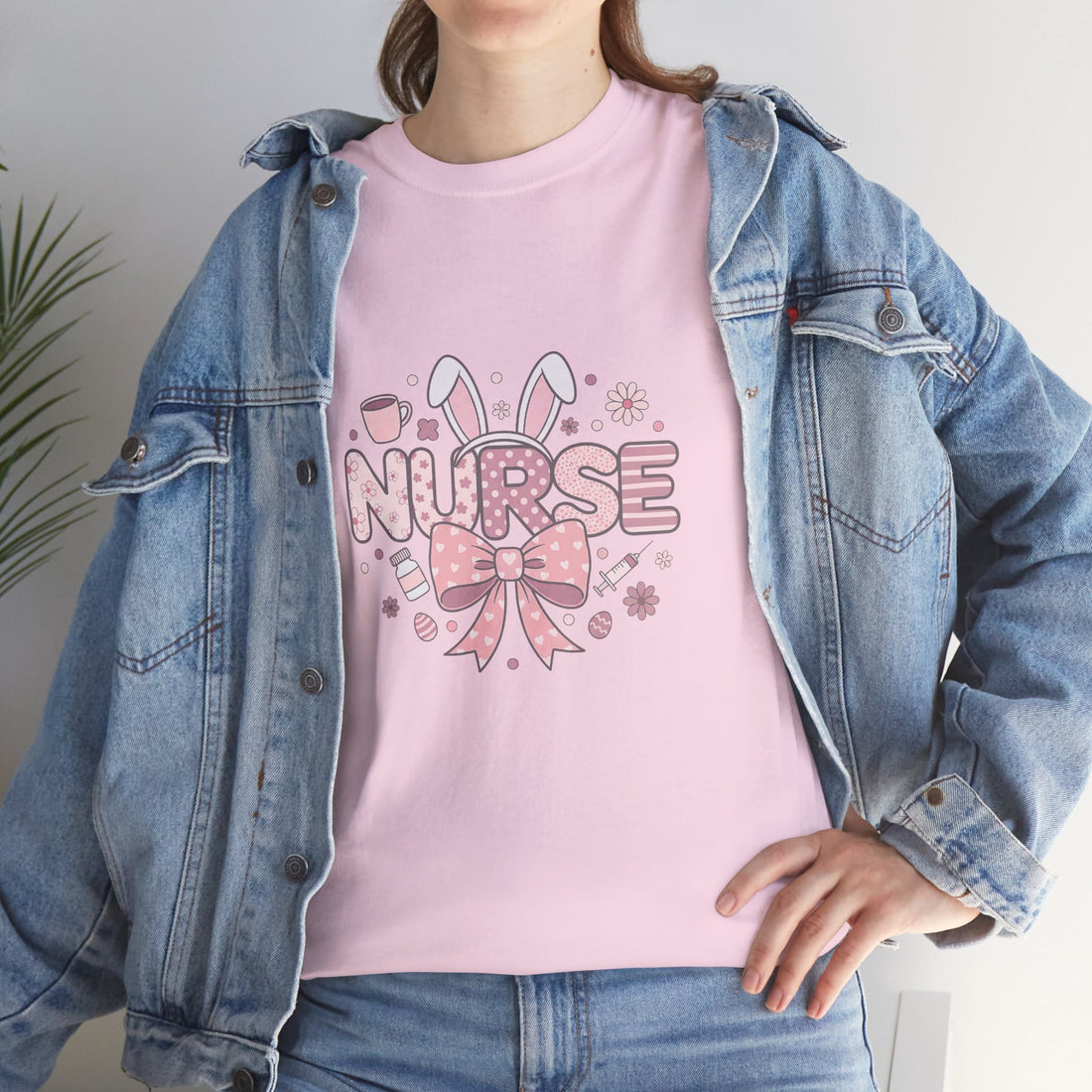 Nurse Easter Shirt, Bunny Ears Nurse Tee, Cute Pink Nurse Bows, Easter Gift for Nurses