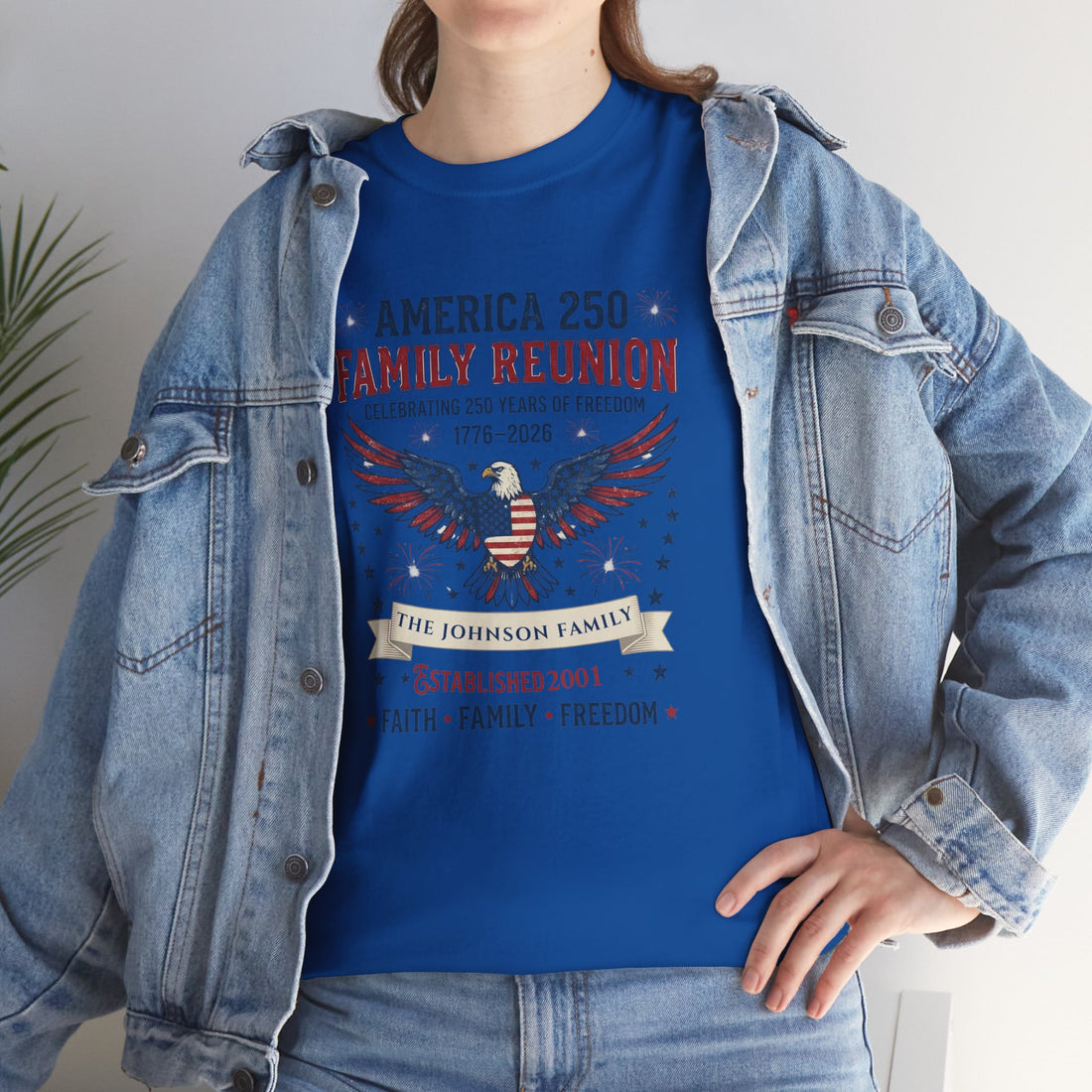 Personalized America 250 Family Reunion Shirt, Custom Family Name T-Shirt, 1776-2026 Patriotic Eagle Tee, Faith Family Freedom, July 4th
