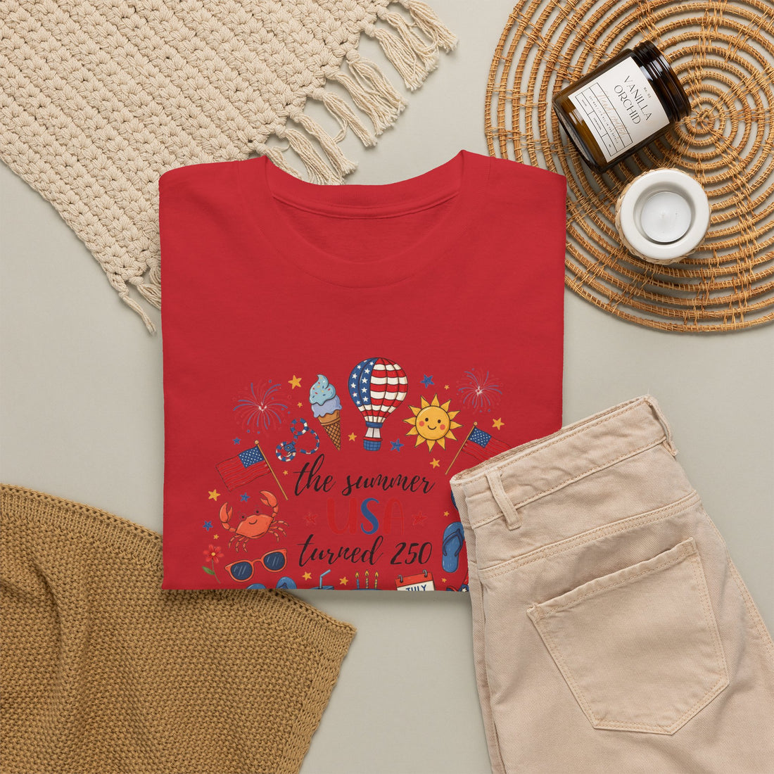 USA 250th Anniversary Shirt, Patriotic Summer T-Shirt, July 4th Celebration Tee, Independence Day Graphic, Red Cotton Tee
