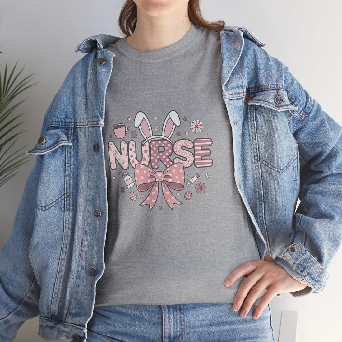 Nurse Easter Shirt, Bunny Ears Nurse Tee, Cute Pink Nurse Bows, Easter Gift for Nurses