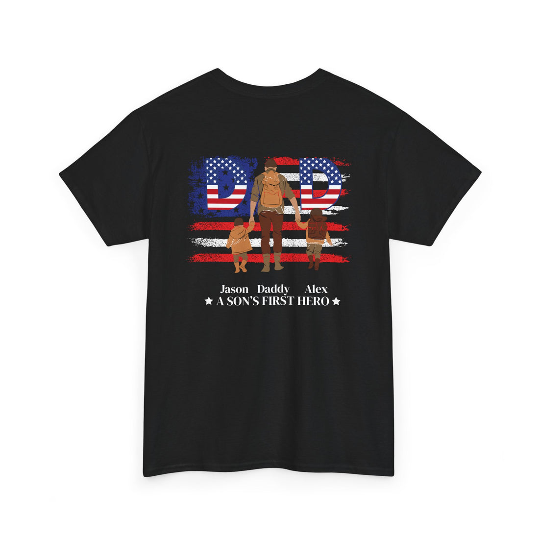 Personalized Dad Shirt, A Son’s First Hero T-Shirt, Custom Daddy Shirt with Kids Names, Father’s Day Gift for Dad, Patriotic Dad Tee