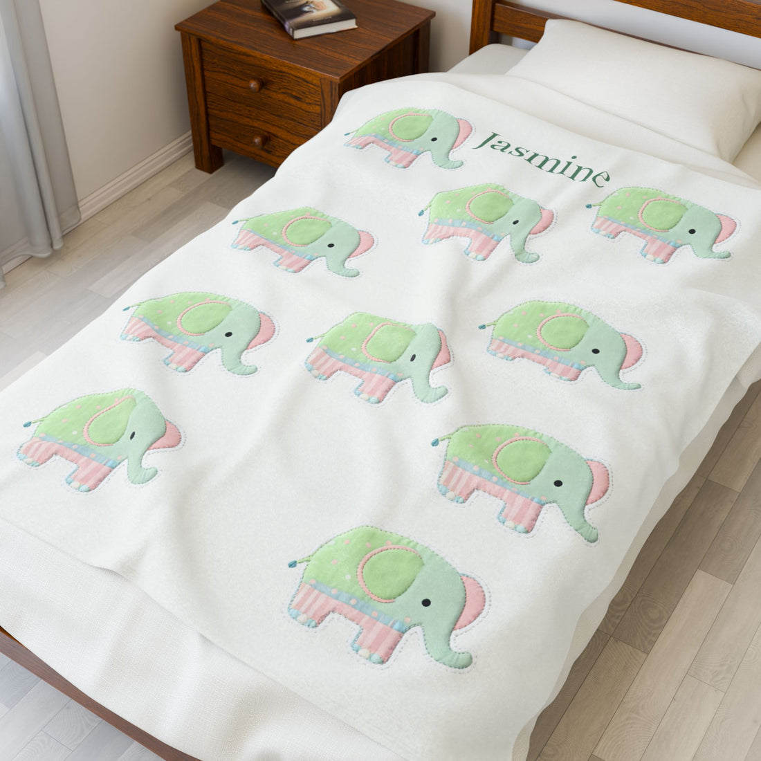 Personalized Elephant Baby Blanket, Custom Name Nursery Decor, Soft Velveteen Blanket, Baby Shower Gift, Cute Animal Theme, Infant Bedding