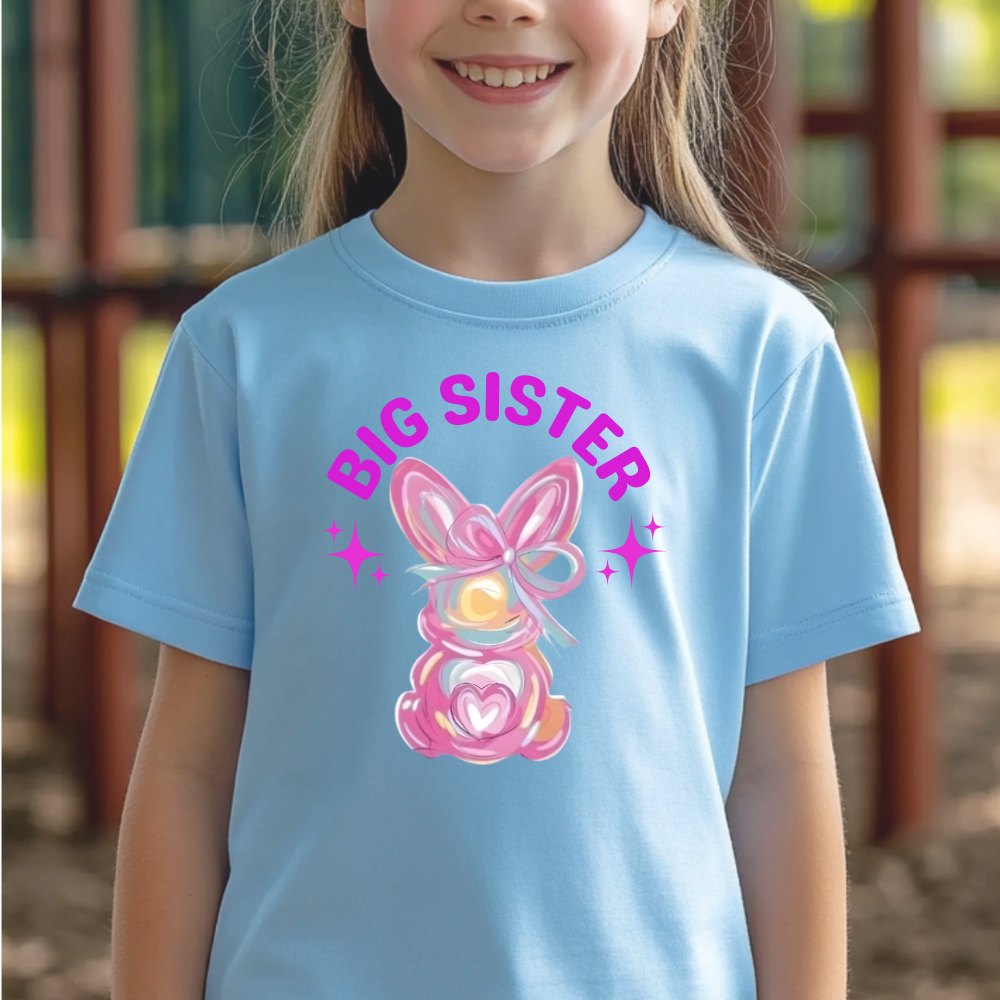 Girls Big Sister Bunny Easter Shirt, Kids Easter Shirt, Bunny Egg Hunt Tee, Cute Easter Shirt for Girls, Easter Bunny T-Shirt