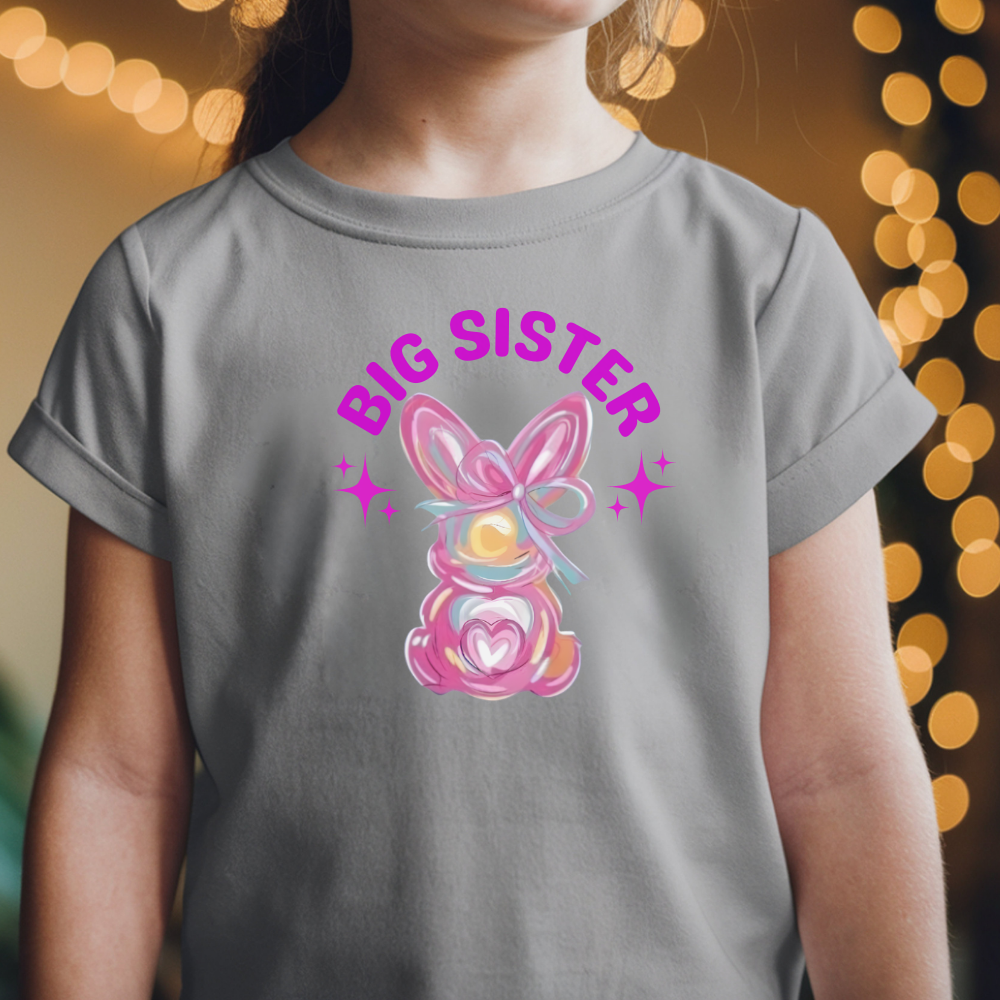 Girls Big Sister Bunny Easter Shirt, Kids Easter Shirt, Bunny Egg Hunt Tee, Cute Easter Shirt for Girls, Easter Bunny T-Shirt