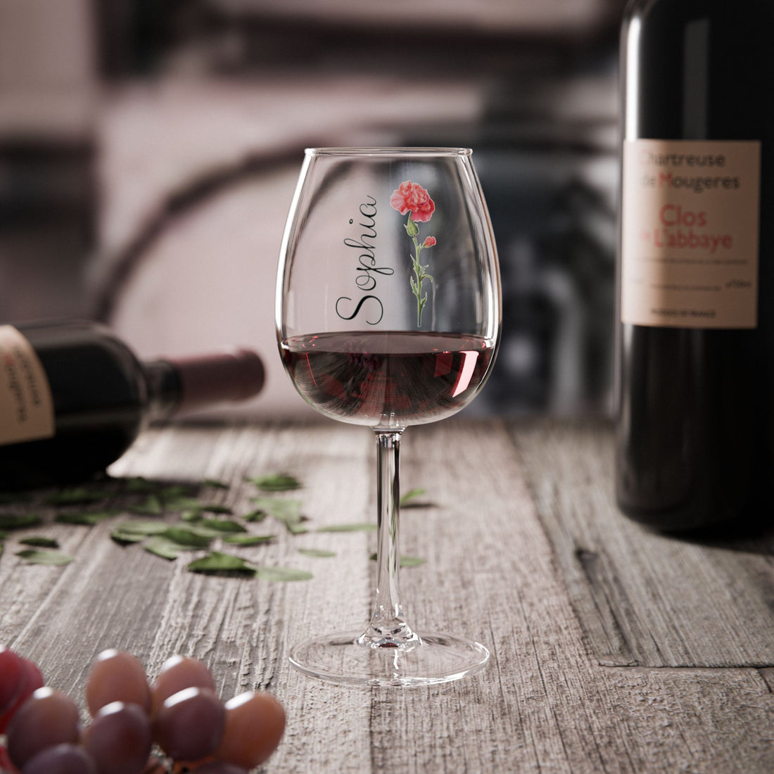 Personalized Birth Flower Wine Glass – Custom Name, Stemmed or Stemless