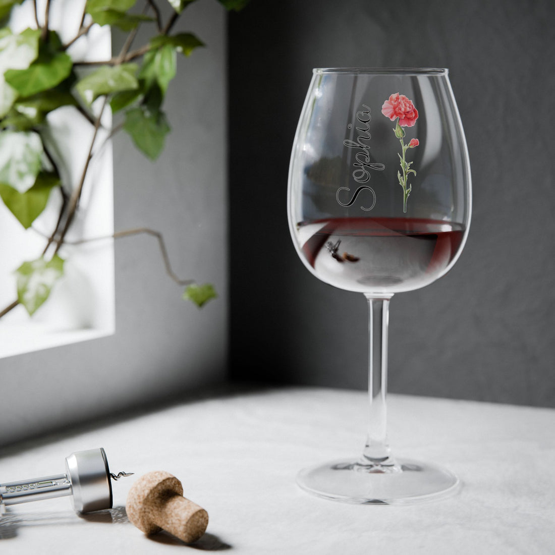 Personalized Birth Flower Wine Glass – Custom Name, Stemmed or Stemless