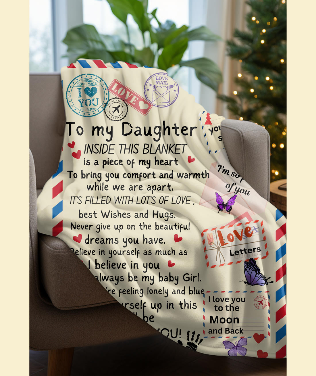 To My Daughter "I'll Be Hugging You" Fleece Blankets