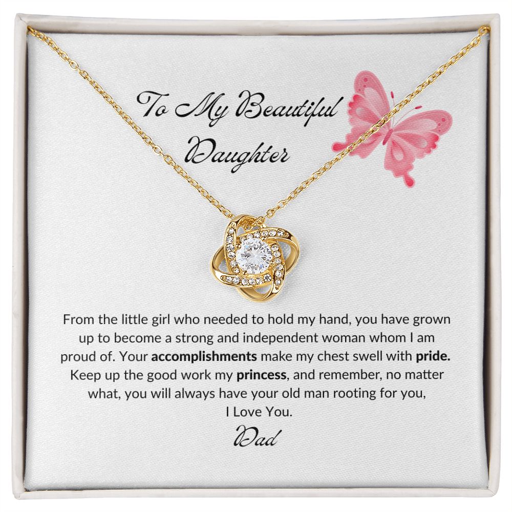 To my Daughter from Dad "My Beautiful Daughter" Love Knot Necklace