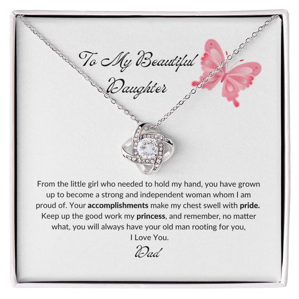 To my Daughter from Dad "My Beautiful Daughter" Love Knot Necklace