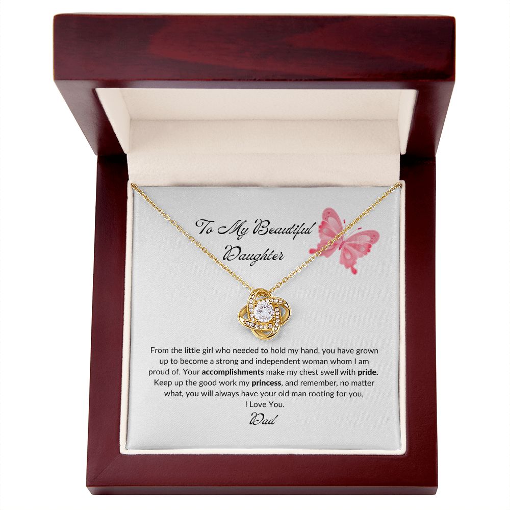 To my Daughter from Dad "My Beautiful Daughter" Love Knot Necklace