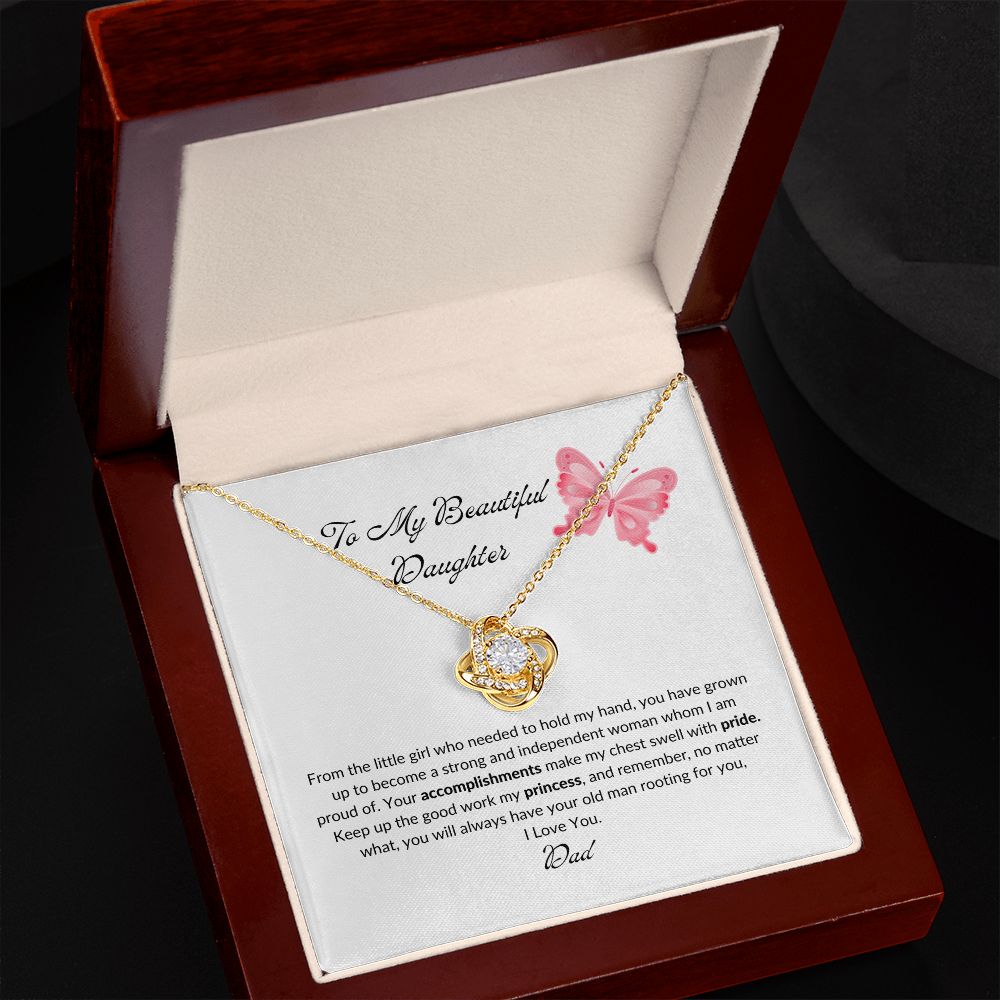 To my Daughter from Dad "My Beautiful Daughter" Love Knot Necklace